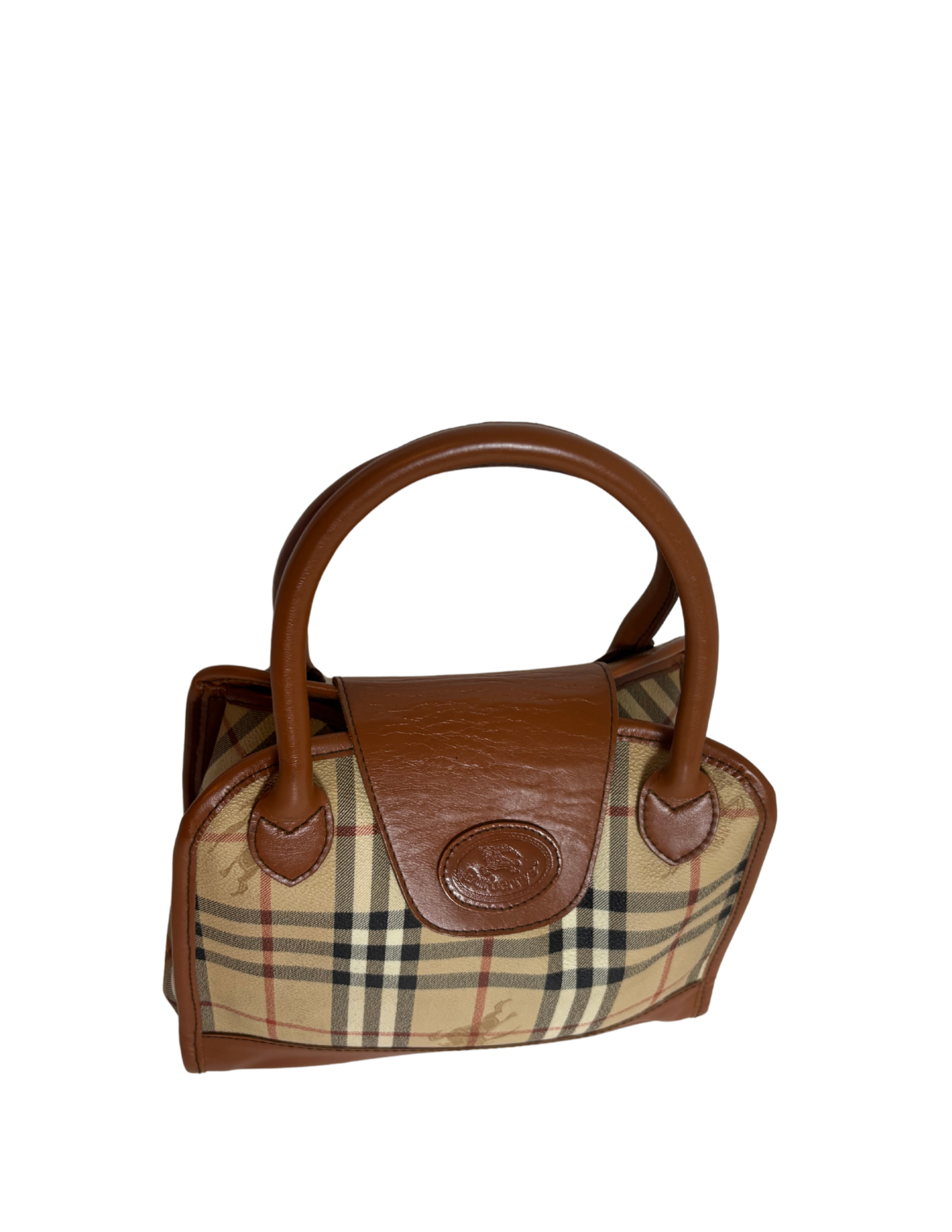 Burberry Vintage Nova Check Coated Canvas Tote Brown Leather Trim