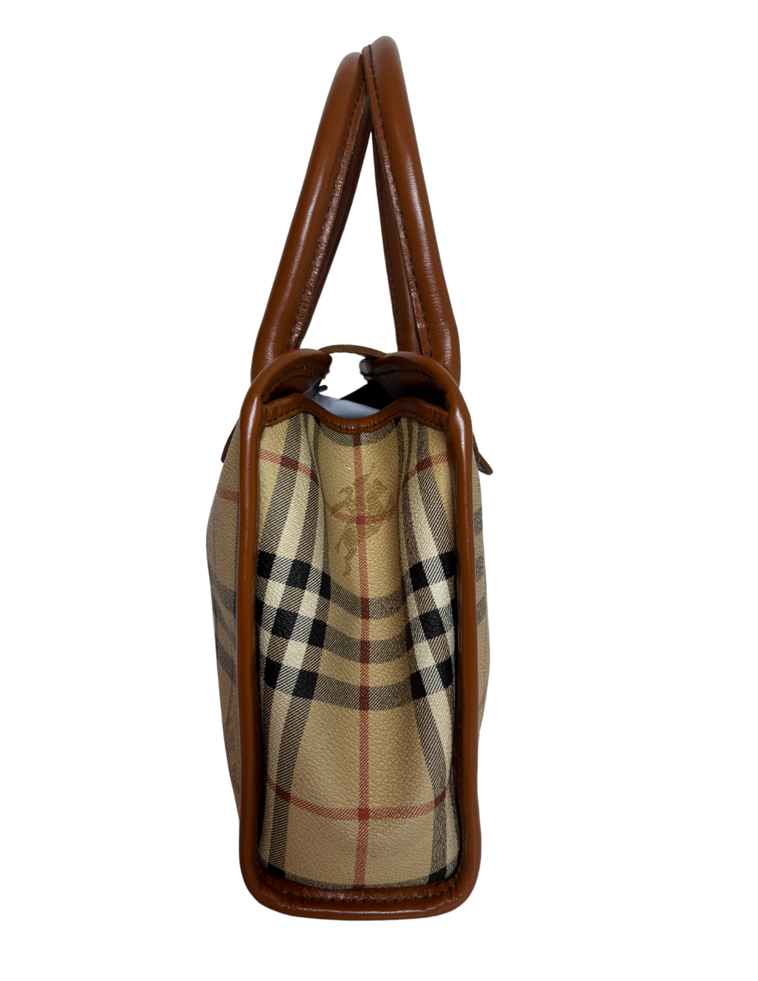 Burberry Vintage Nova Check Coated Canvas Tote Brown Leather Trim