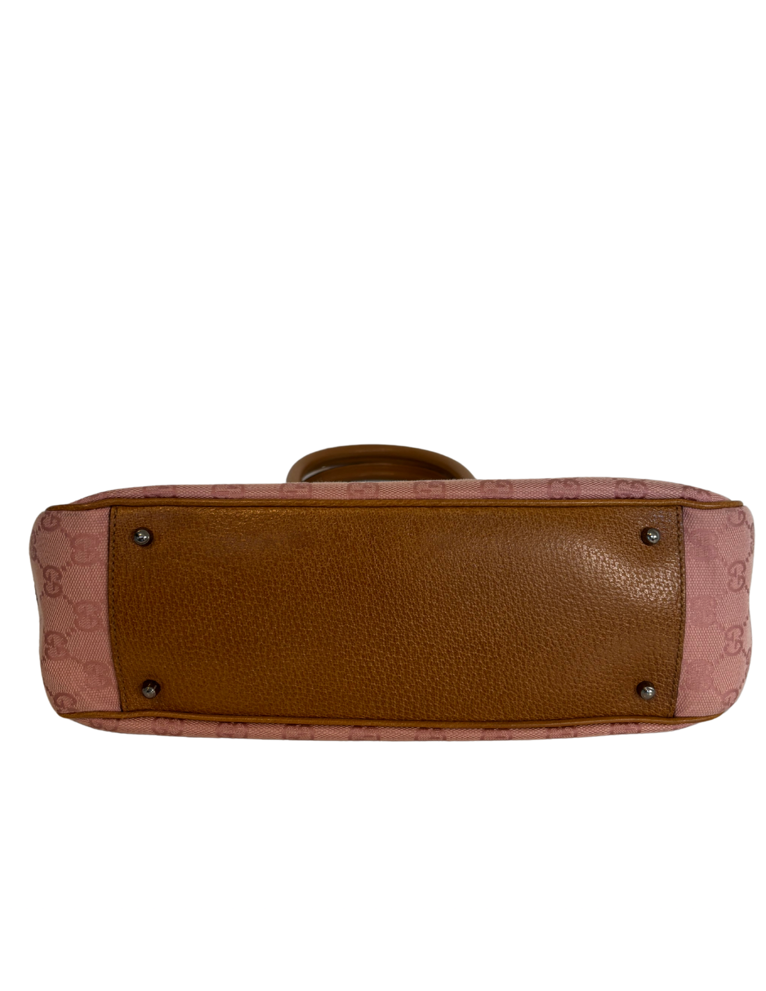 Gucci Guccissima Vintage Pink Canvas Tote with Brown Leather Trim Zipper Top with Dust Bag