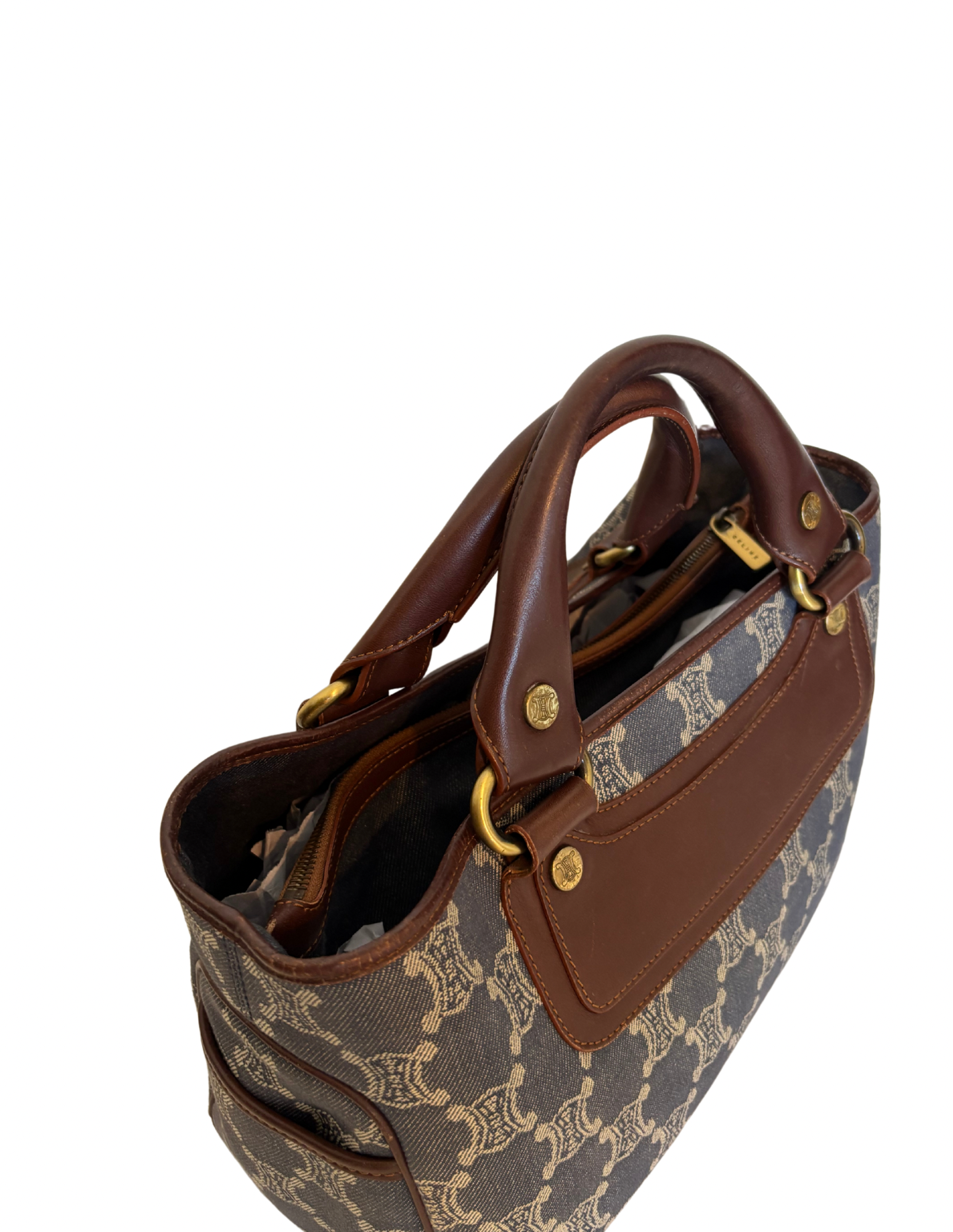 Celine Pre-owned Macadam Demin Boogie Bag Brown Leather Trim