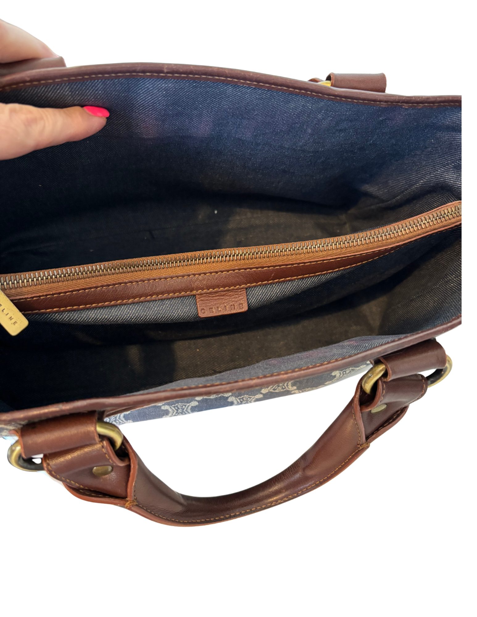 Celine Pre-owned Macadam Demin Boogie Bag Brown Leather Trim